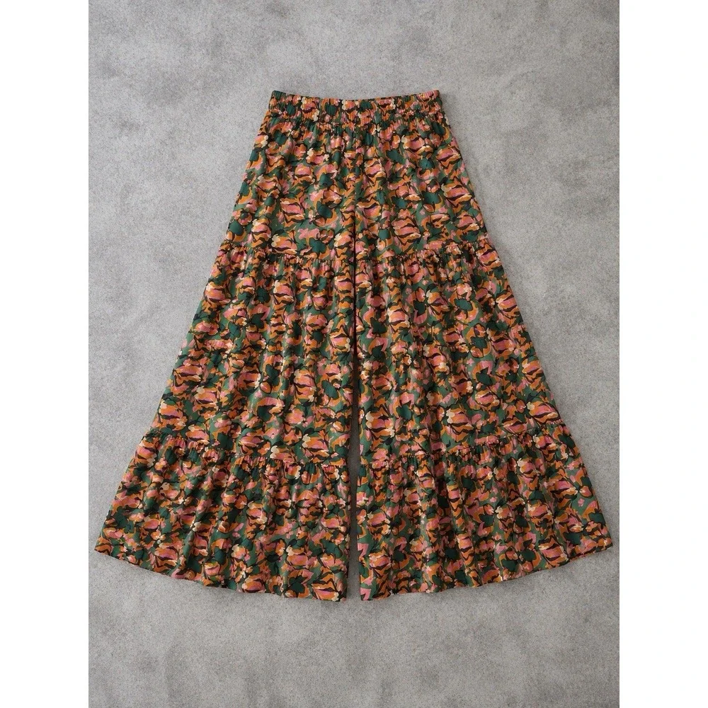 Natural Life Wide Leg Tiered Palazzo Pants Womens L Boho Tropical Resort Coastal - Picture 3 of 5